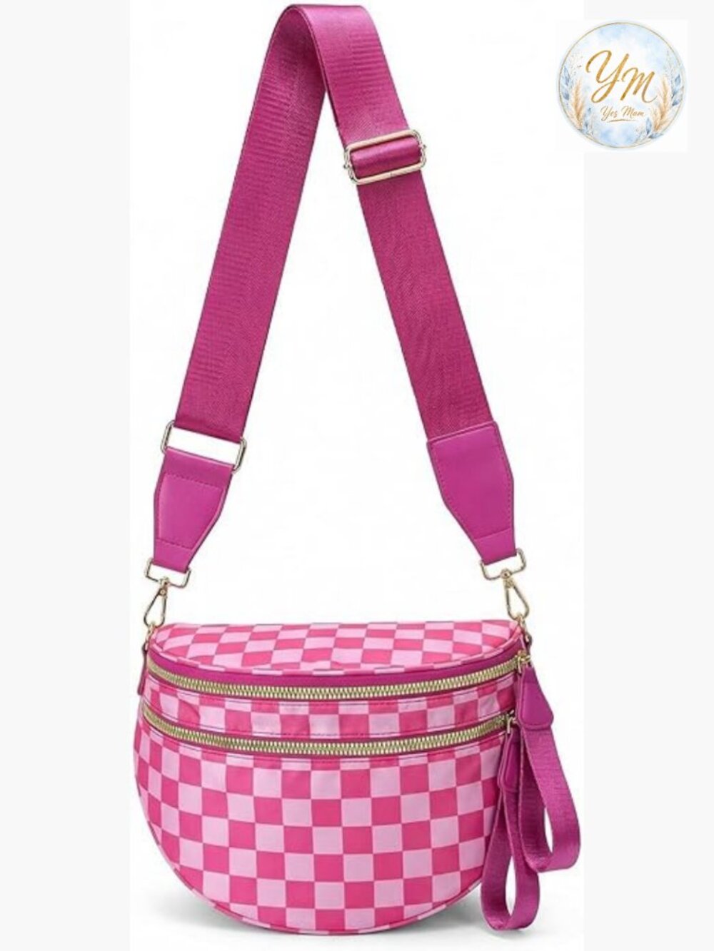 Checkered Crossbody Bag Nylon Spacious Sling Plus Size Bum Bag